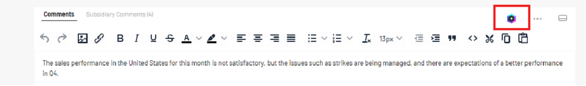 Comments Section in Edit Mode with Lineos Icon Available
