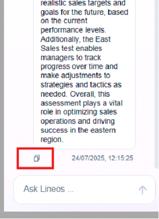 Copy button in the Lineos AI Text Summarization Chat Window