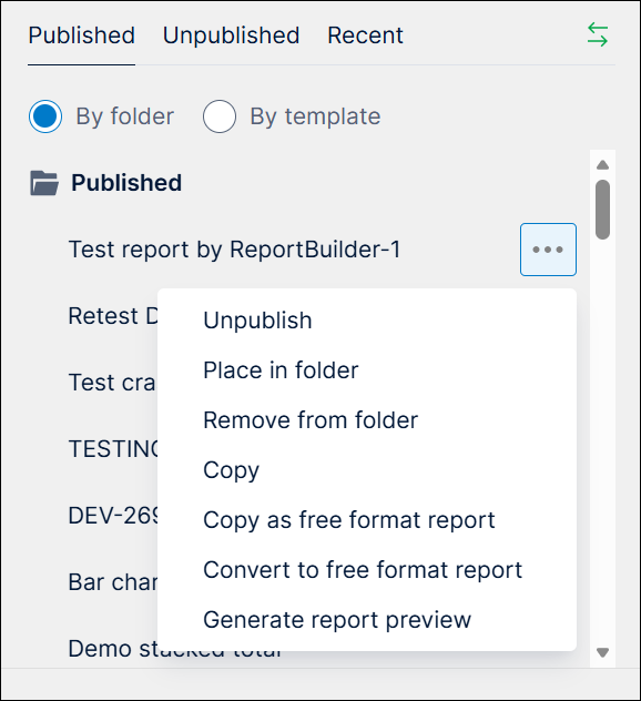 More options in the Reports panel